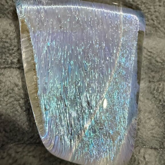Dichroic Glass Pendant – Iridescent Ice Blue Textured Fused Art Piece - Picture 13 of 16